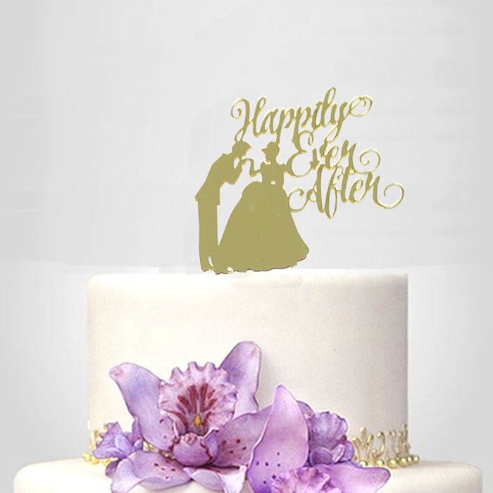 ウエディング ケーキトッパー アクリル （ Gold Happily ever after ） | ウェディングケーキ 装飾 結婚式 二次会  ウェディング ブライダル ゴールド 鏡 鏡面仕上げ シルバー